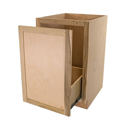 Kitchen Base Cabinet w Trash Can Pull Out | Unfinished Poplar | Shaker Style | 21"