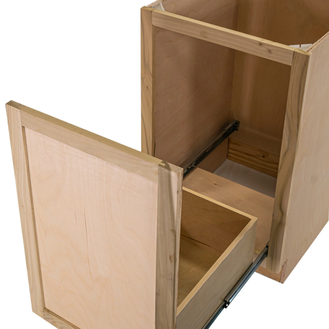 Kitchen Base Cabinet w Trash Can Pull Out | Unfinished Poplar | Shaker Style | 21"