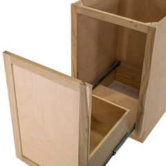 Kitchen Base Cabinet w Trash Can Pull Out | Unfinished Poplar | Shaker Style | 21"