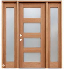 5/9x6/8 4 Lite Mahogany Exterior Prehung Door with Sidelights