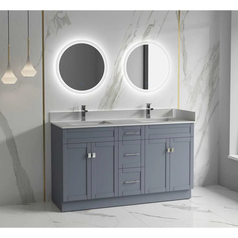 Satar 60 in Double Sink Bathroom Vanity in Grey with White Quartz Countertop