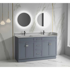 Satar 60 in Double Sink Bathroom Vanity in Grey with White Quartz Countertop