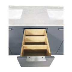 Amelie 72 in Double Sink Bathroom Vanity in Grey with Carrara White Marble Countertop