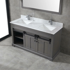 Farmhouse 72 in Double Sink Bathroom Vanity in Grey with Calacatta Gold Quartz Countertop