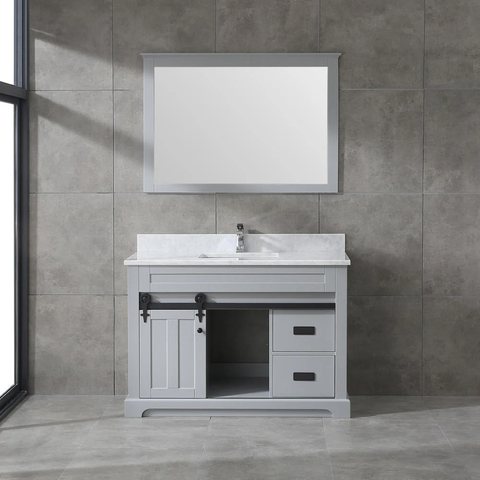 Farmhouse 48 in Bathroom Vanity in Grey with Calacatta Gold Quartz Countertop