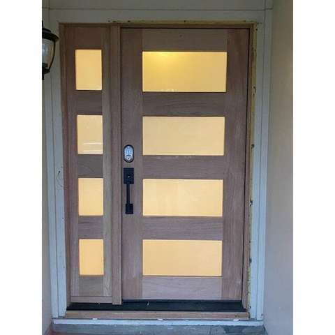 53 in x 80 in Exterior Mahogany Door | 4 Lite with Left Sidelight