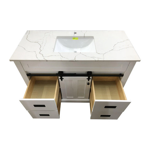 Farmhouse 48 in Bathroom Vanity in White with Calacatta Gold Quartz Countertop