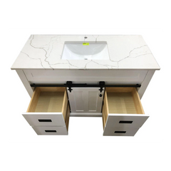 Farmhouse 48 in Bathroom Vanity in White with Calacatta Gold Quartz Countertop