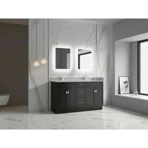 Satar 60 in Double Sink Bathroom Vanity in Espresso with White Quartz Countertop