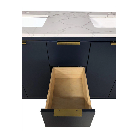 Amelie 60 in Double Sink Bathroom Vanity in Blue with Calacatta Quartz Countertop