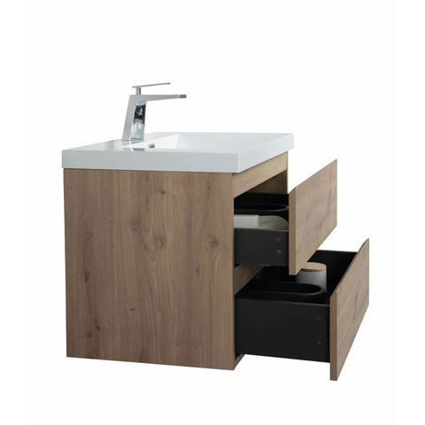 Angela 30" W Wall-Mounted Vanity with Sink Top Oak Finish | LessCare