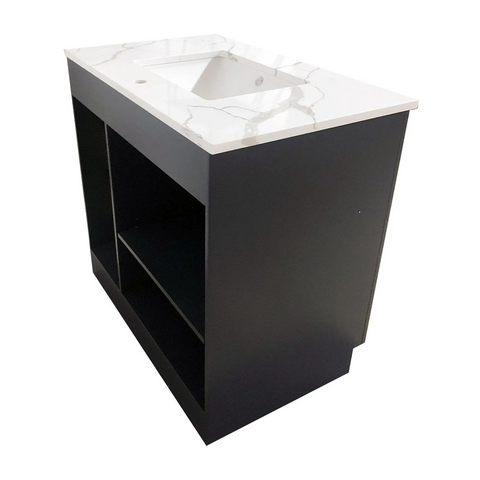 Amelie 36 in Single Sink Bathroom Vanity in Blue with Calacatta Quartz Countertop