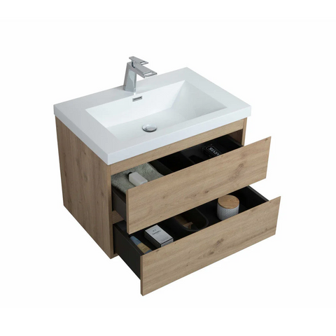 Angela 36" W Wall-Mounted Vanity with Sink Top Oak Finish | LessCare