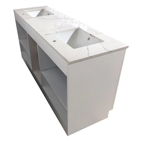 Amelie 60 in Double Sink Bathroom Vanity in White with Calacatta Quartz Countertop