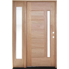 53 in x 80 in Exterior Mahogany Door | One Line Glass with One Sidelite