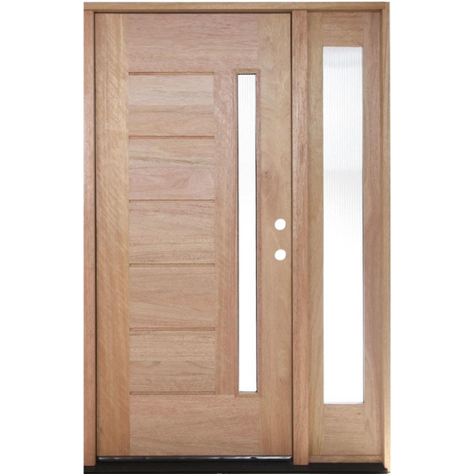 53 in x 80 in Exterior Mahogany Door | One Line Glass with One Sidelite