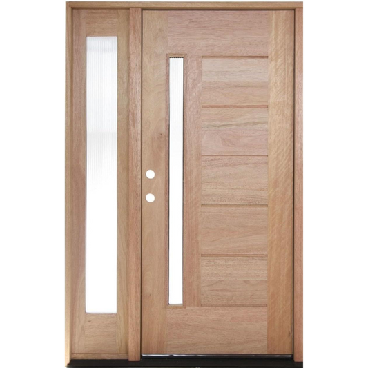 53 in x 80 in Exterior Mahogany Door | One Line Glass with One Sidelite