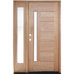 53 in x 80 in Exterior Mahogany Door | One Line Glass with One Sidelite