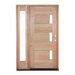 53 in x 80 in Exterior Mahogany Door | Three Line Glass with One Sidelite