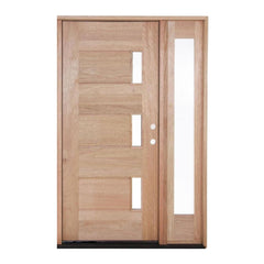 53 in x 80 in Exterior Mahogany Door | Three Line Glass with One Sidelite