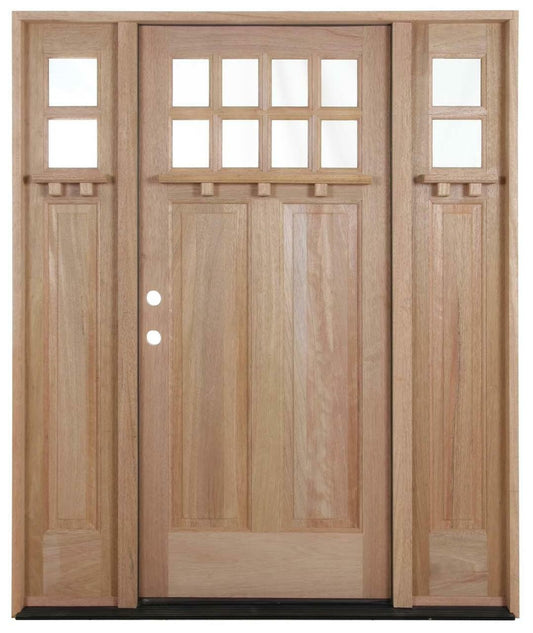 59x68 Craftsman Single with Sidelights Mahogany Pre-Hung Door