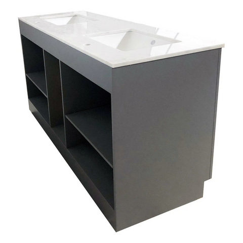 Amelie 72 in Double Sink Bathroom Vanity in Grey with Carrara White Marble Countertop