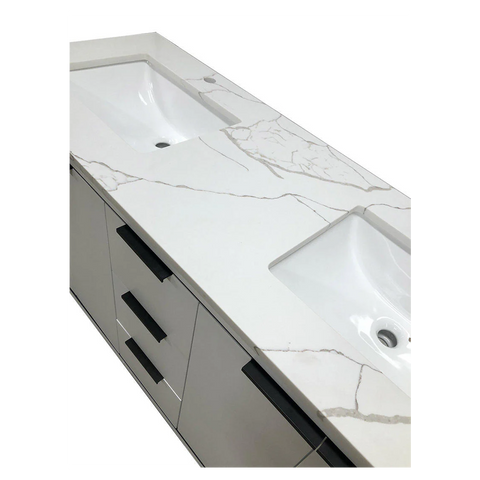 Amelie 60 in Double Sink Bathroom Vanity in White with Calacatta Quartz Countertop