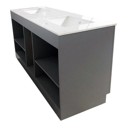 Amelie 60 in Double Sink Bathroom Vanity in Grey with Carrara White Marble Countertop