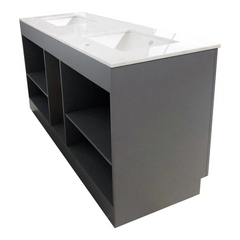 Amelie 60 in Double Sink Bathroom Vanity in Grey with Carrara White Marble Countertop