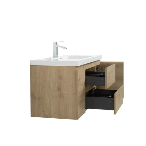 Angela 48" W Wall-Mounted Vanity with Sink Top Oak Finish | LessCare