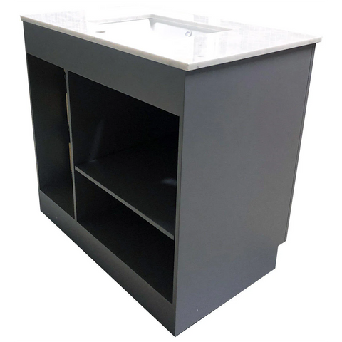 Amelie 36 in Single Sink Bathroom Vanity in Grey with Carrara White Countertop