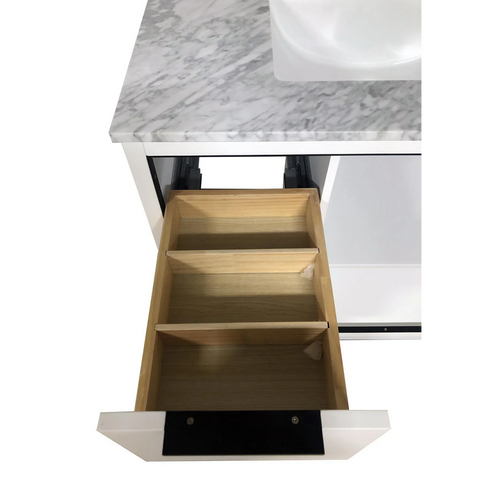 Amelie 36 in Single Sink Bathroom Vanity in White with Carrara White Countertop