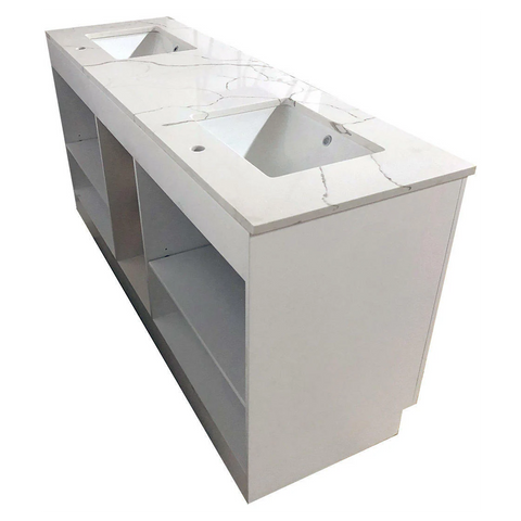 Amelie 72 in Double Sink Bathroom Vanity in White with Calacatta Quartz Countertop