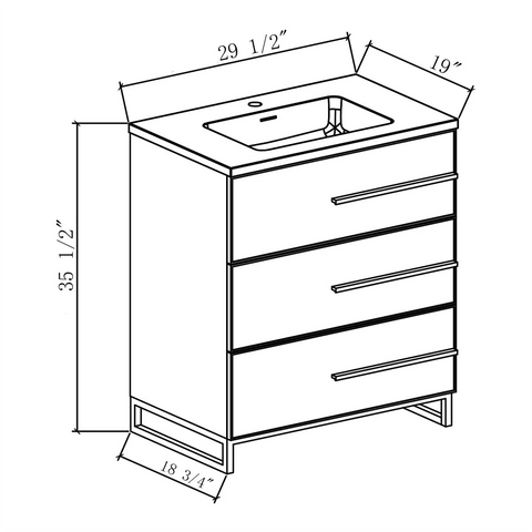 30" W Freestanding White Vanity Matte Black Sand Sink Top | LessCare