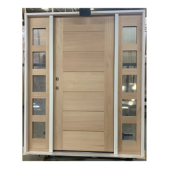 5/9x6/8 Exterior Mahogany Door | Horizontal Lines with 5 Lite Sidelights
