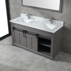 Farmhouse 72 in Double Sink Bathroom Vanity in Grey with Calacatta Gold Quartz Countertop