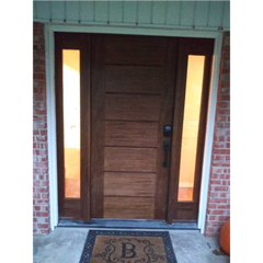 53 in x 80 in Exterior Wood Door | Horizontal Lines with Right Sidelight