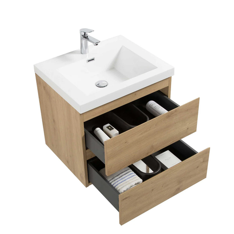 Angela 24" W Wall-Mounted Vanity with Sink Top Oak Finish | LessCare