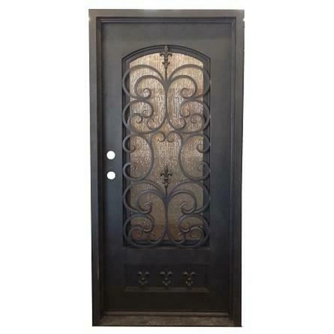 Fleur De Lis 3/0x6/8 Single Wrought Iron Prehung Front Door