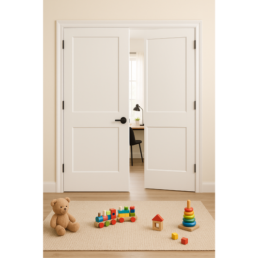 5/0x6/8 White Shaker 2-Panel Solid Core Primed MDF Prehung Interior French Door