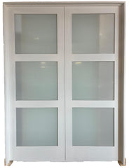 6/0x8/0 3 Lite Solid Core Primed MDF Prehung Interior French Door with Frosted Glass