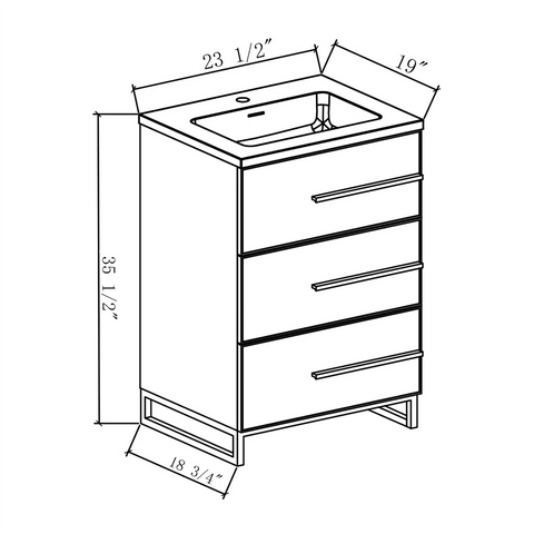 24" W Freestanding White Vanity Matte Black Sand Sink Top | LessCare