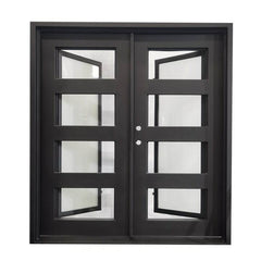 6/0x6/8 4 Lite Exterior Wrought Iron Prehung Double Door