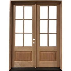6/0x8/0 Exterior Mahogany Prehung Double Door | 6 Lite Without Moulding