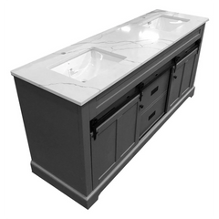 Farmhouse 72 in Double Sink Bathroom Vanity in Grey with Calacatta Gold Quartz Countertop