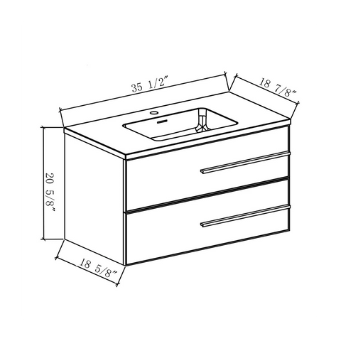 Bella 36" W Wall-Mounted White Vanity with Sink Top | LessCare