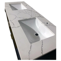 Amelie 72 in Double Sink Bathroom Vanity in Blue with Calacatta Quartz Countertop
