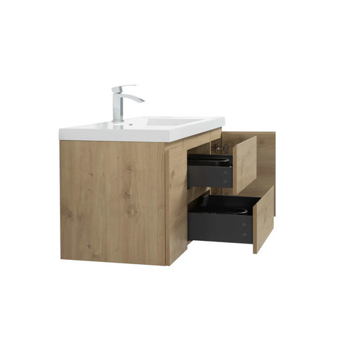 Angela 60" W Wall-Mounted Double Vanity with Double Sink Top Oak Finish | LessCare