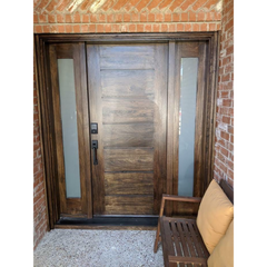 53 in x 80 in Exterior Wood Door | Horizontal Lines with Right Sidelight