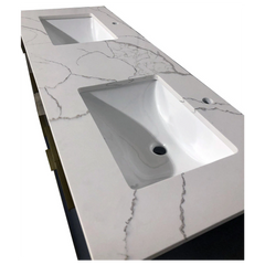 Amelie 60 in Double Sink Bathroom Vanity in Blue with Calacatta Quartz Countertop